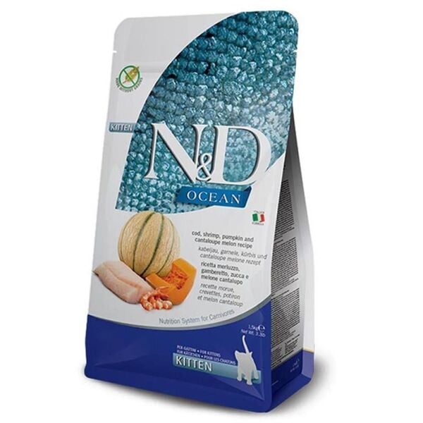 N&D Ocean Tahılsız Balkabaklı ve Karidesli Yavru Kedi Maması 1,5 Kg