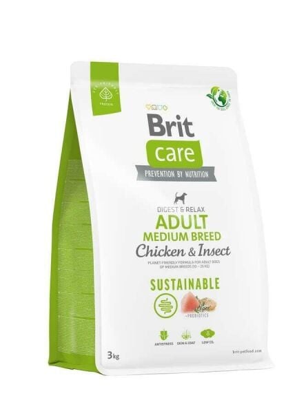 Brit Care Digest & Relax Tavuklu Böcek Proteinli Orta Irk Yetişkin Köpek Maması 3 Kg