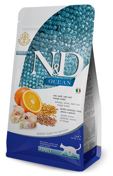N&D Ocean Düşük Tahıllı Morina Balıklı ve Portakallı Yetişkin Kedi 5 Kg