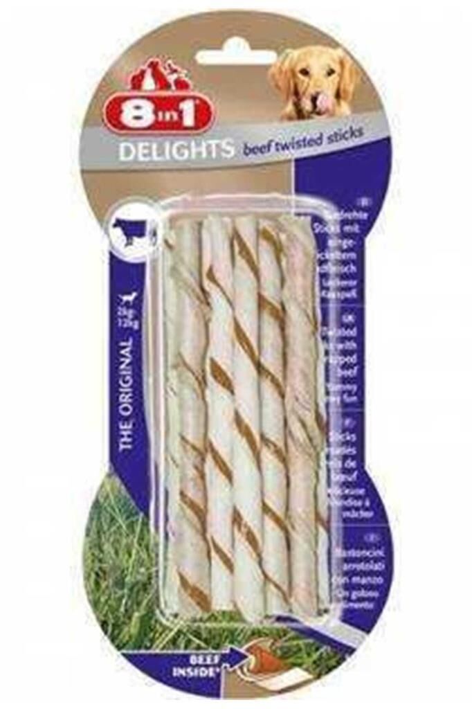 8in1 Delights Twisted Sticks Sığır Etli Çubuk Köpek Ödülü 55 Gr 10 Adet