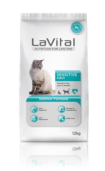 LaVital Somonlu Sindirim ve Deri Hassasiyetli Yetişkin Kedi Maması 12 Kg