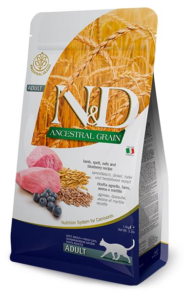 N&D Düşük Tahıllı Kuzu Etli ve Yaban Mersinli Yetişkin Kedi Maması 1,5 Kg