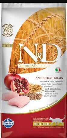 N&D Düşük Tahıllı Tavuk ve Narlı Kısırlaştırılmış Kedi Maması 5 Kg