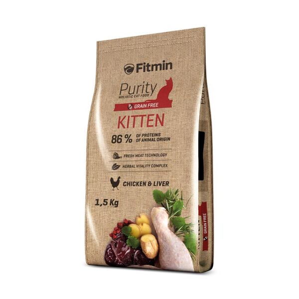 Fitmin Purity Tahılsız Tavuk ve Ciğerli Yavru Kedi Maması 1,5 Kg