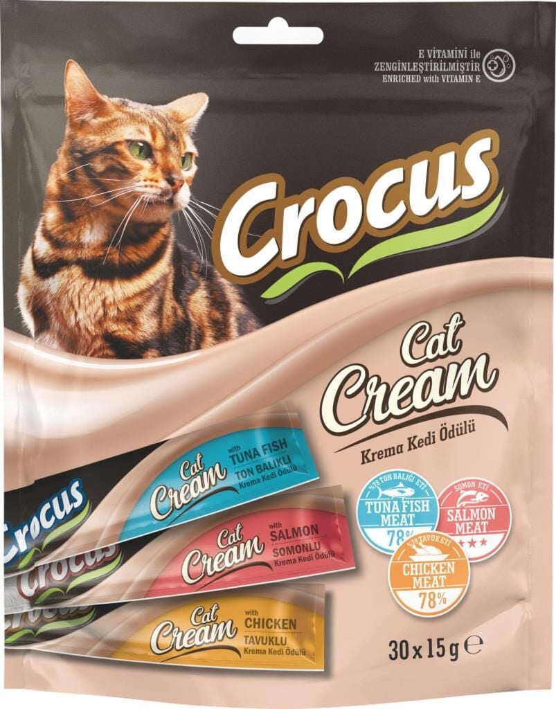 Crocus Çoklu Tavuklu & Ton Balıklı & Somonlu Krema Kedi Ödülü 30x15g