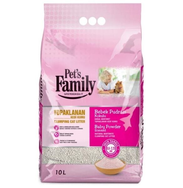 Pet's Family Bebek Pudralı İnce Taneli Kedi Kumu 10 Lt
